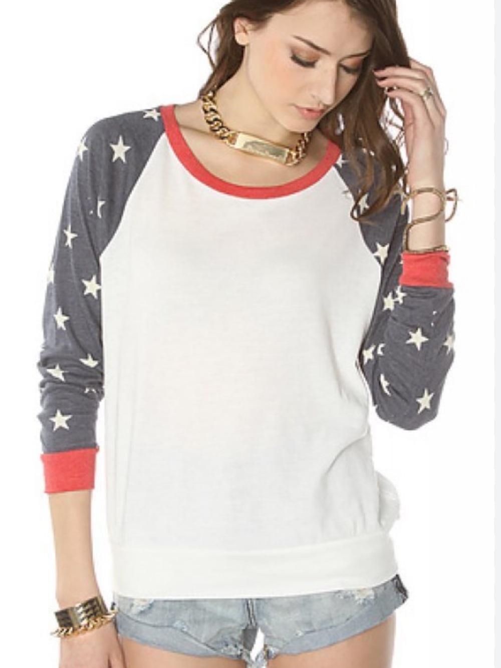 Alternative Earth patriotic stars red white blue long sleeve tee size medium